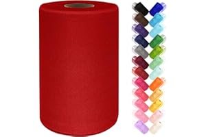 ABLEME DECO Red Tulle Fabric Roll 6 Inch by 100 Yards (300 ft) Tulle Ribbon Sheer Mesh Netting for DIY Tutu Skirt Gift Wrapping Wedding Baby Shower Birthday Halloween Party Decorations Crafts, 34 Colors (Red)