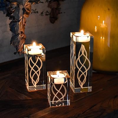 Buy Le Sens Amazing Home Engraved Large Crystal Candle Holder Set Of 3 6 2 4 7 3 1 Inches H Solid Clear Glass Decoration Luxurious Elegant Pillar Votive Tealight Table Centerpiece Wedding Home Decor Online In Indonesia B085zz3bb3