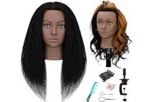 Sirydtm 18" Mannequin Head Human Hair 100% Real Human Hair Mannequin Head Cosmetology Makeup Doll Training Head With Table Clamp Stand for Curling, Cutting Dyeing & Hairdresser School Training