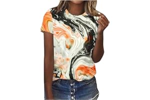 FOCLMP Women Marble Print Summer Tops Short Sleeve Causal T Shirts Fitted Blouses Tunic Trendy Dressy Clothing 2024
