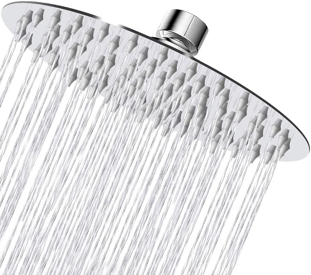 Rain Shower Head, 12 Inch Round High Pressure Showerhead, VIGIME Ultra-Thin Stainless Steel 304 High Flow Rainfall Shower Head with Silicone Nozzle - Chrome