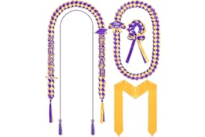 Canlierr 18 Pcs Graduation Leis and Stole and Honor Cords 2025 Braided Necklace Adjustable for Student Graduation Gifts Party Supplies(Purple and Gold)