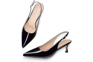 GENSHUO Kitten Heel Slingback Closed Pointed Toe Low Heels Pumps Women 2 Inch Short Strap Dressy Comfortable Wedding Dating W