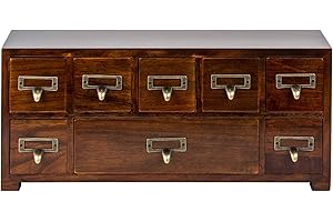 PRIMO SUPPLY Label Holder Organizer Traditional Medicine Cabinet - Desktop Wide & Small Cabinet w/ 8 Drawers - Tabletop Apothecary Cabinet - Pre-Assembled Oriental Furniture - Vintage Card Catalog - Chest Drawer