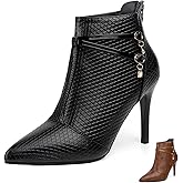 WYUETRA Women's Leather Fall Winter Fashion Stiletto High Heel Ankle Boots Sexy Pointed Toe Comfortable Back Zipper High Heel Dress Short Booties for Daily Office Work Party