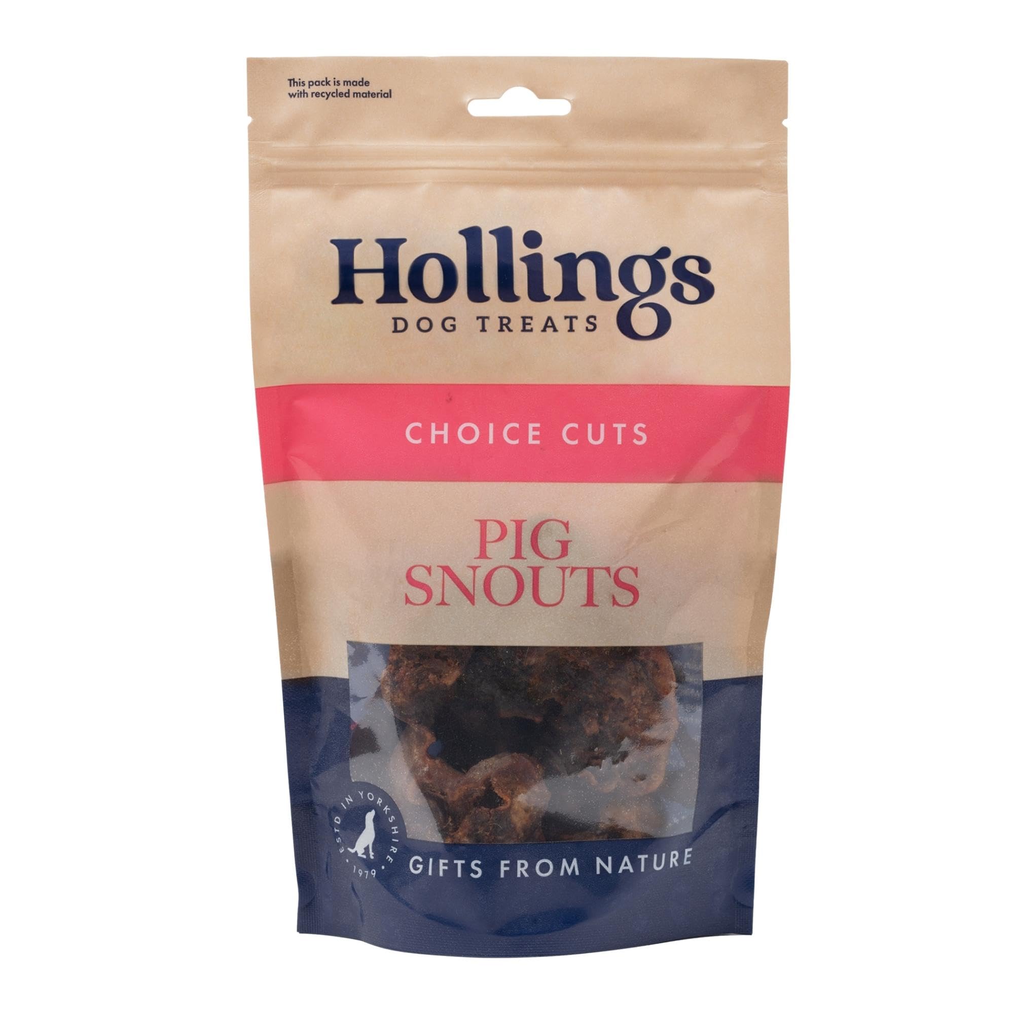 Hollings Pig Snouts Dog Treats, 100% Natural Air Dried Crunchy Chews for Adult Dogs, Grain Free & High in Protein (120g)