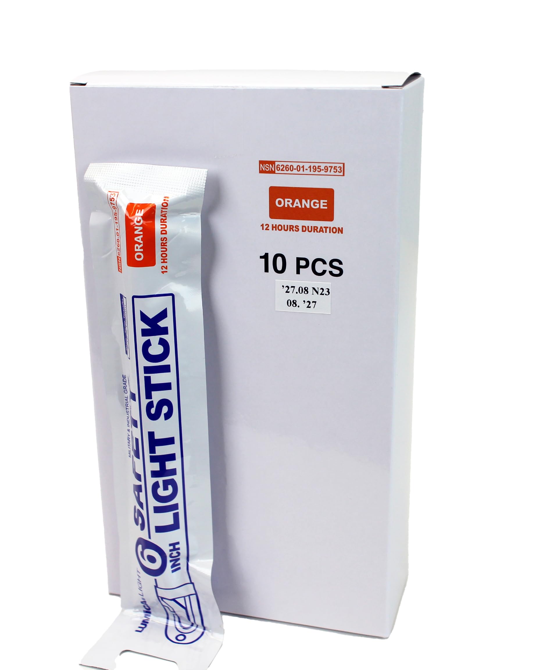 Survival School Lumica 6" Military Grade Safety Light Stick - ORANGE x 10