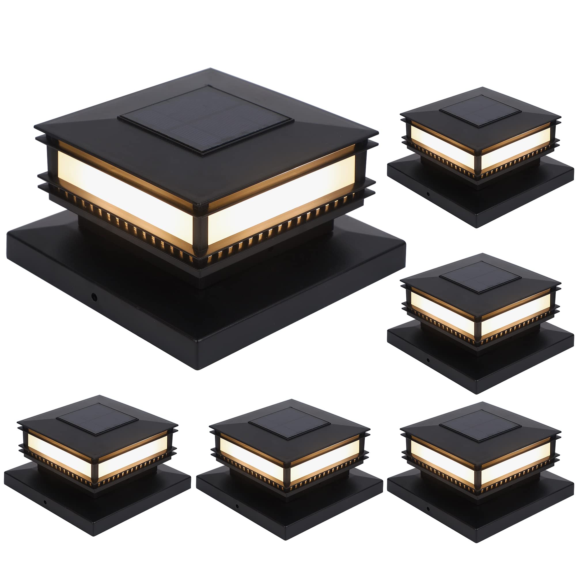 Dynaming 6 Pack Solar Post Cap Lights Outdoor, Classic Solar Powered Fence, High Brightness Warm White SMD LED Lighting Decor for Garden Deck Patio, Fit 4x4, 5x5 or 6x6 Wooden Posts