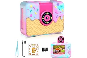 USHINING Kids Camera 1080P Front Selfie Toddler CameraRotatable Lens Toy Camera, 10X Zoom in Chritmas Birthday Gift Cameras for Kids Boys Girl Age 2-10(Pink)