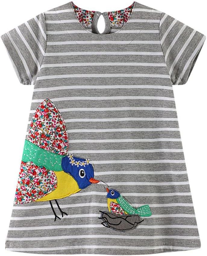 G-real Toddler Baby Girl Cartoon Animals Applique Stripe Casual Dress Kid Straight Sundress For 18M-6T (Gray, 4T)