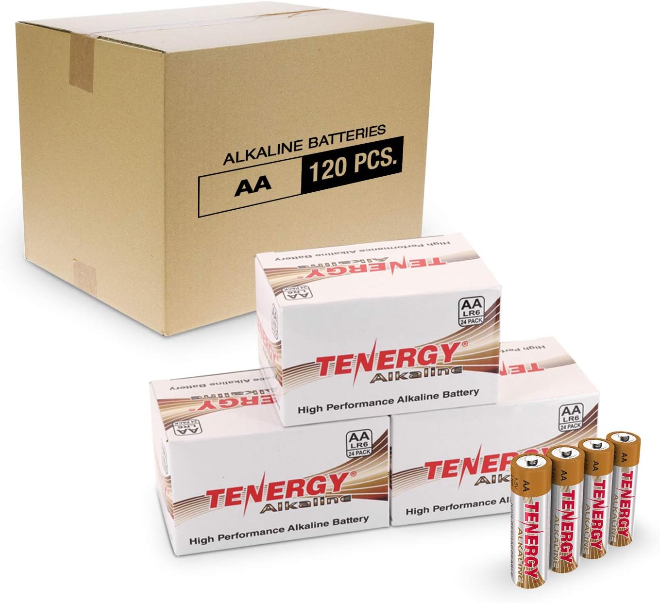 Tenergy 1.5V AA Alkaline Battery, High Performance AA Non-Rechargeable Batteries for Clocks, Remotes, Toys & Electronic Devices, AA Cell Batteries, 120-Pack: Electronics