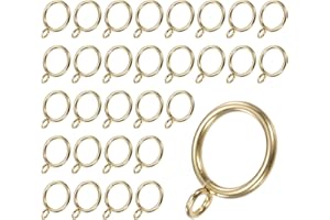 M METERXITY 30-Pack Gold Curtain Rings with Eyelet, Rustproof Metal Rings for Curtain Rods, 1 Inch Interior Diameter Drapery Rings for Curtain Rods for Hanging Drapes/Hats/Towels