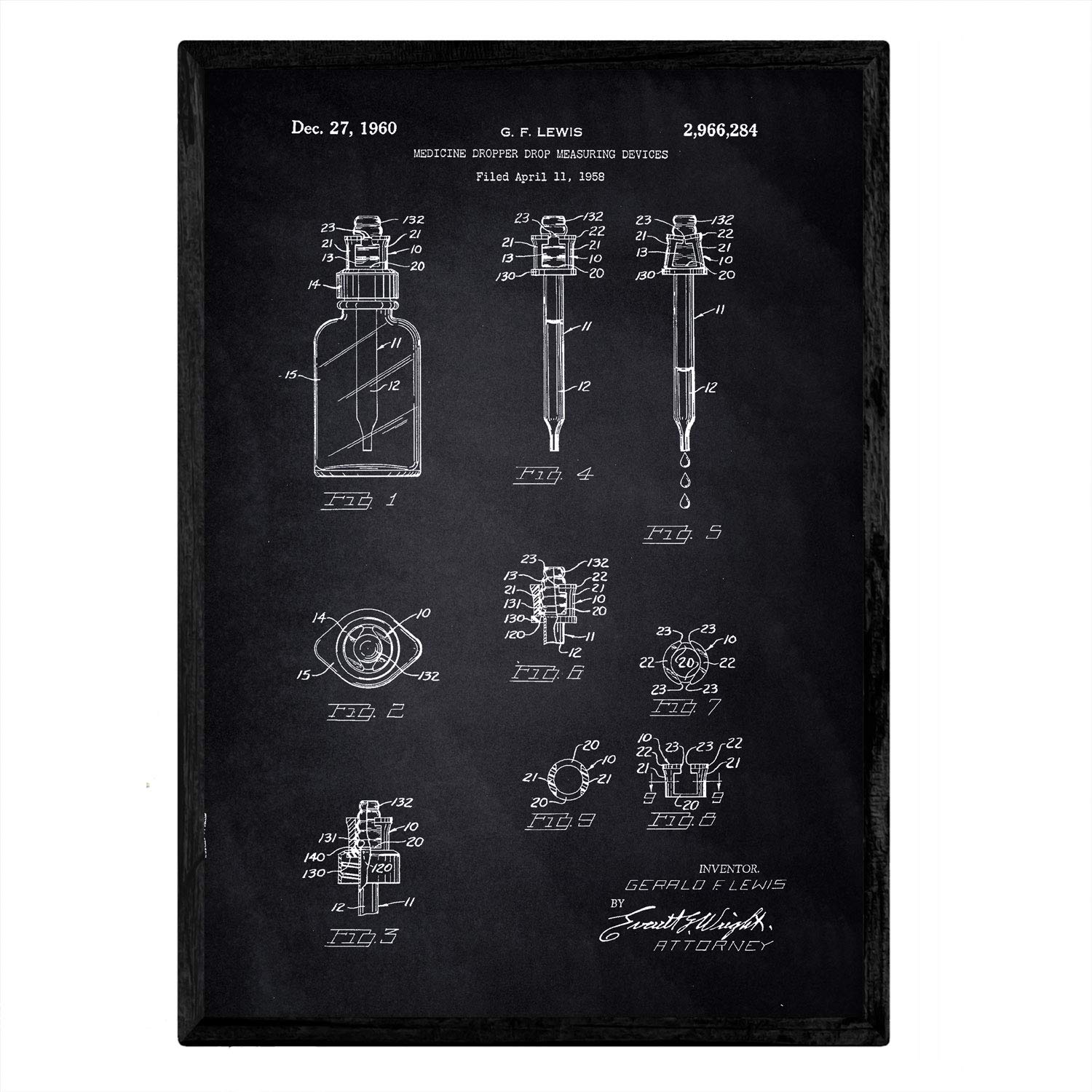 Nacnic Poster patent Pot dropper. Sheet with old design patent A3 size with black background