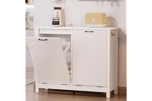 GOODONE Wooden Trash Can Cabinet with Deodorising Function, Tilt Out Trash Can Cabinet 2x10 Gallon, Fluted Hidden Garbage Can Cabinet, Double Tilt Out Trash Bin Cabinet, for Kitchen (White)