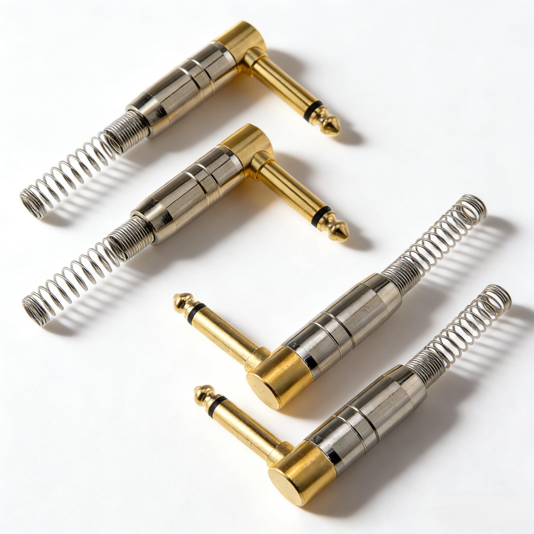 RHINORO (Pack of 4 Premium Angled Right-angle 6.35mm 1/4 inch Full-Metal Mono Jack Plug & Strain Relief Guitar Speaker Instrument Solder Soldering Phone End Connectors Terminal