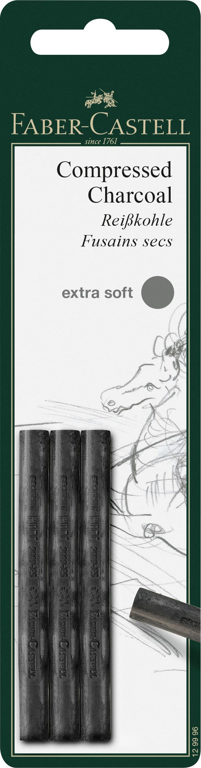 Faber-Castell Extra Soft Compressed Pitt Charcoal Sticks Black Pack of 3