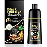 KINGMING Black Hair Dye Shampoo 3 in 1 for Gray Hair, Hair Color Shampoo for Women Men Grey Hair Coverage, Herbal Ingredients Champu Con Tinte Para Canas 500ml (Black).