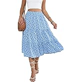 Lyrur Women's Floral Midi Skirt with Pockets High Elastic Waist Flowy Ruffle Casual Summer Boho Aline Skirts