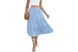Lyrur Women's Floral Midi Skirt with Pockets High Elastic Waist Flowy Ruffle Casual Summer Boho Aline Skirts