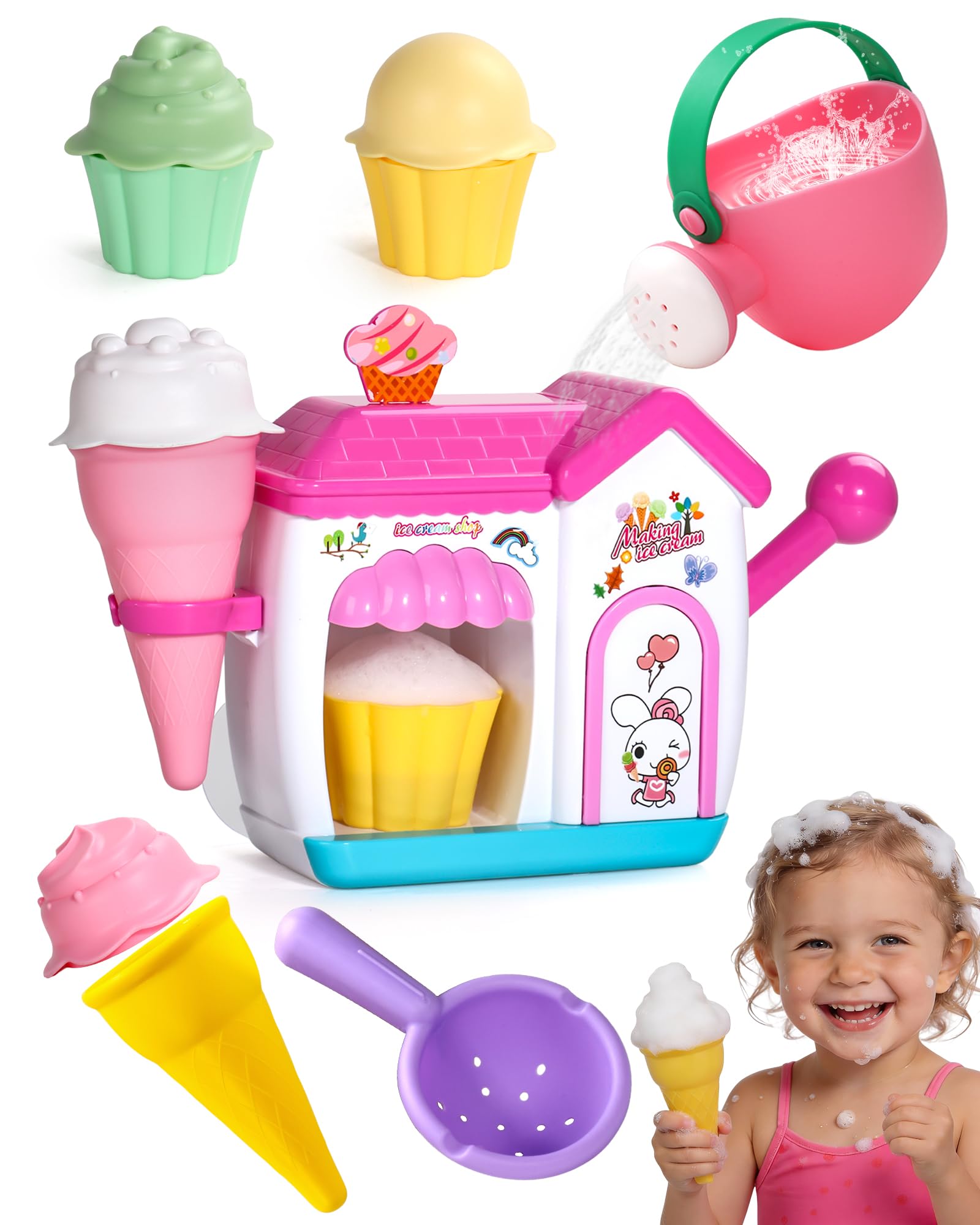 Bath Toys for Kids Ages 4-8 3-5 Toddler Bath Toys Bathtub Ice Cream Foam Maker Bubble Pretend Cake Play Set Birthday Gifts Easter Basket Stuffers for 2-4 5 6 Year Old Girls Boys