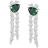 Gloffery Drop Dangle Earrings for Women Teardrop Green Created Emerald Cubic Zirconia CZ 925 Sterling Silver Post Pageant Wedding Bridal Earring