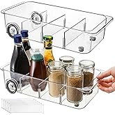 YIMITEE 2 Pack Refrigerator Organizer Bin with Wheels, Roll Out Pantry Storage with Dividers, Clear Plastic Refrigerator Drawer, Upgrade Thick Fridge Caddy for Under Sink, Kitchen Organization