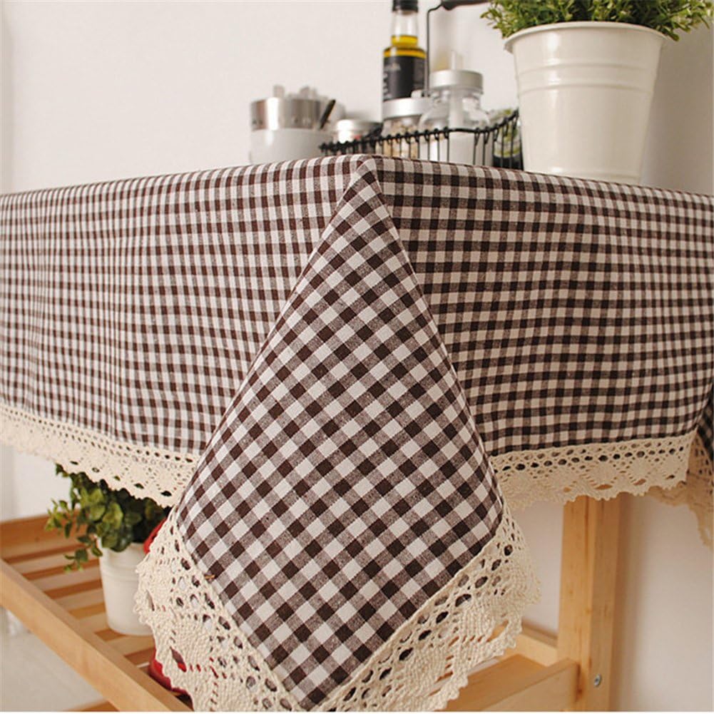 Rural small floral cotton linen tablecloth with lacy 35 x 35 inch