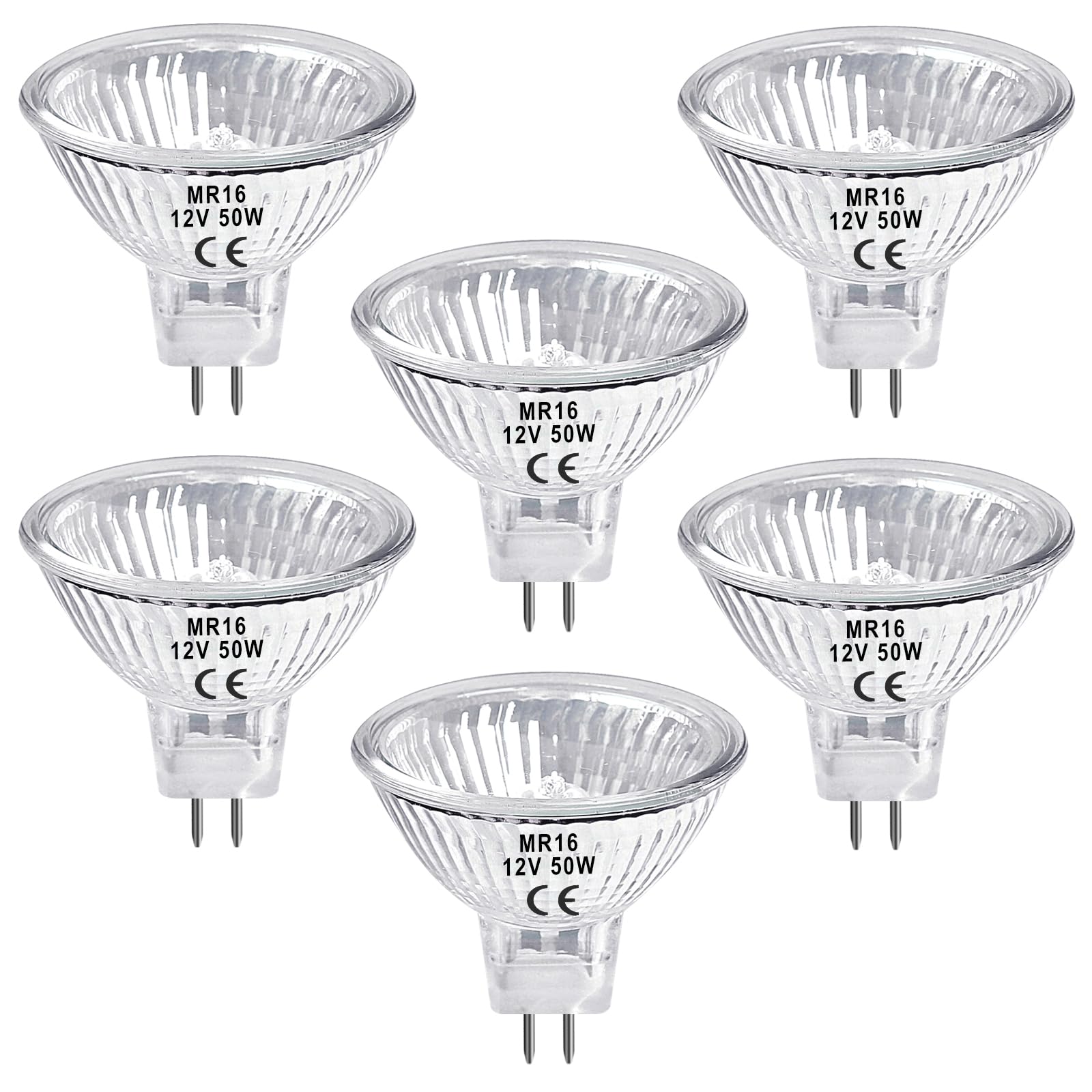 LedWekei Gu5.3 Halogen Bulbs,mr16 12v 50w Halogen Bulb,Dimmable 2700K Warm White Light Bulbs (6 Pack)