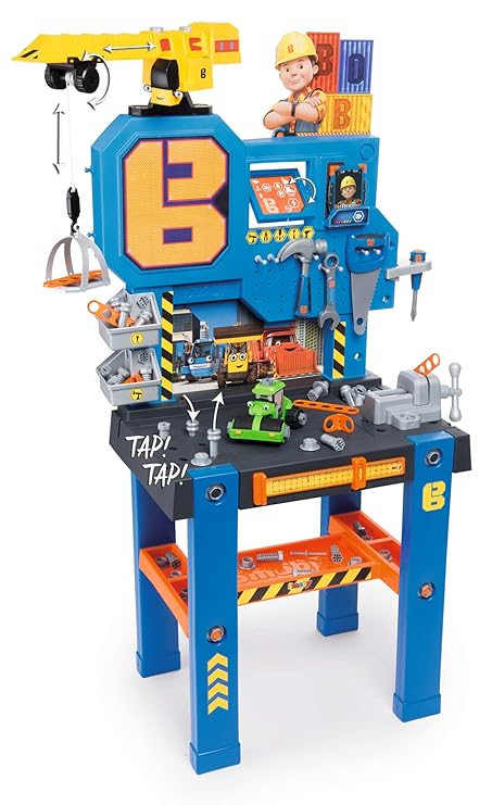 Smoby 360715 - Bob der Baumeister Werkbank-Center mit Kran, Kinderwerkbank, Kinderwerkzeug, ab 3 Jahren, Spielwerkbank, Spielzeug