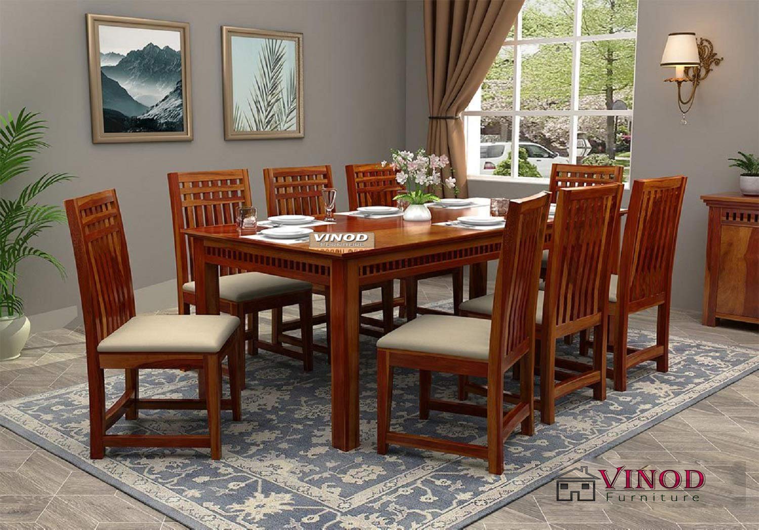 Buy Vinod Furniture Sheesham Wood Dining Table 8 Seater Set Dining Room
