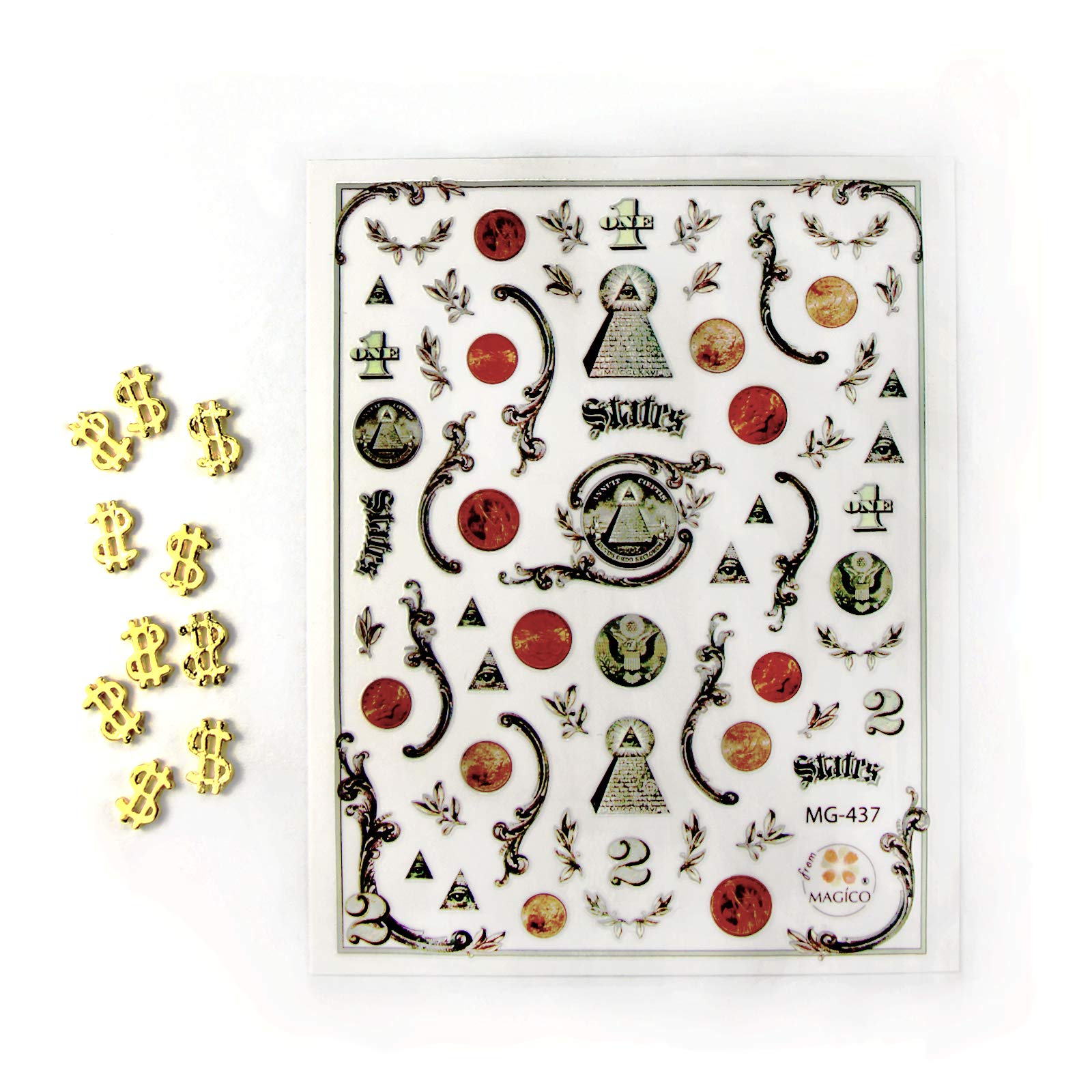 Money Nail Art Stickers Sheets Self Adhseive with 100 Dollar Bill Designer Brand Logo for Women, Luxury Nail Decals of Fake Doallr Nail Foil, Glitter de Money Sign on Acrylic Nails Decor for Gel Nail