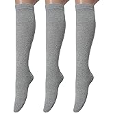 Leotruny 3 Pairs Women's Cotton Opaque Knee High Socks