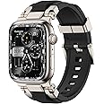 amBand Bands Compatible with Apple Watch 9/8/7 45mm, M1 Sport Series Rugged Durable Strap with Stainless Steel Connector to Match Watch's Metal Case for iWatch SE/6/5/4/3 44mm 42mm Men Titanium/Black