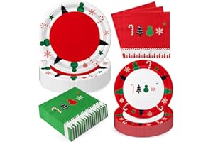 Oigco Christmas Paper Plates and Napkins Set, Christmas Plates Disposable for Xmas Holiday Party Decor Serve 50 Guests