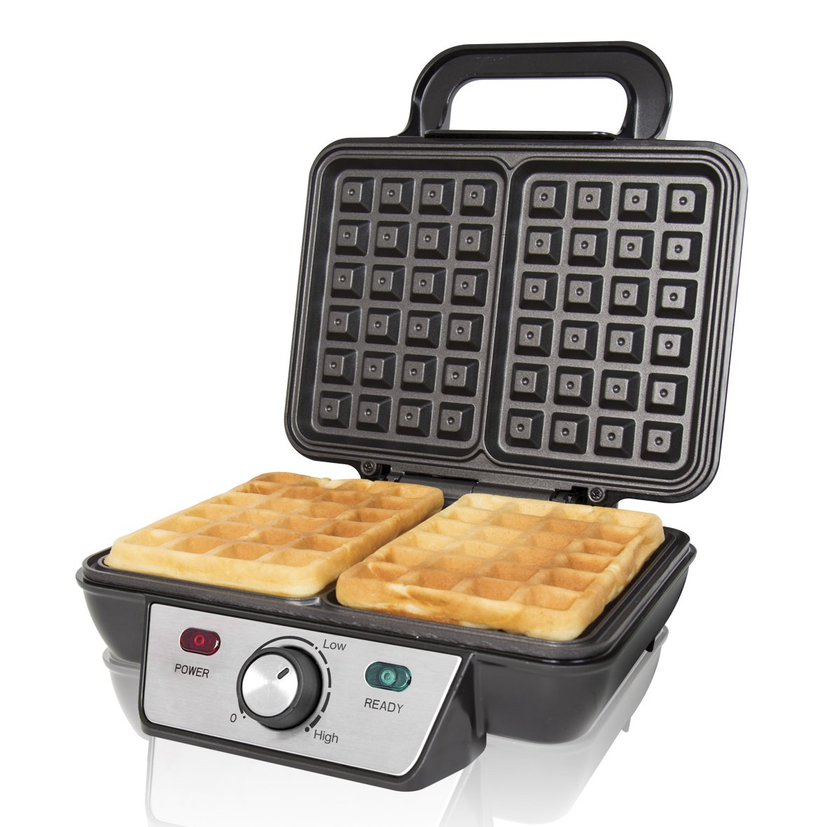 Quest 35950 Two Slice Deep Fill Waffle Maker/Non-Stick Hot Plates/Adjustable Temperature/Stainless Steel with Cool Touch Handle / 1000W