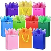 MUMULULU 10 PCS Medium Gift Bags with Handles and Tissue Paper Rainbow Colour Gift Bag Party Favor Bags for Birthday Baby Shower Wedding Holiday Presents