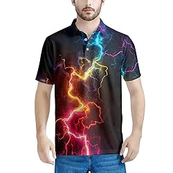 HUGS IDEA Lightning Polo Shirts for Men Quick Dry
