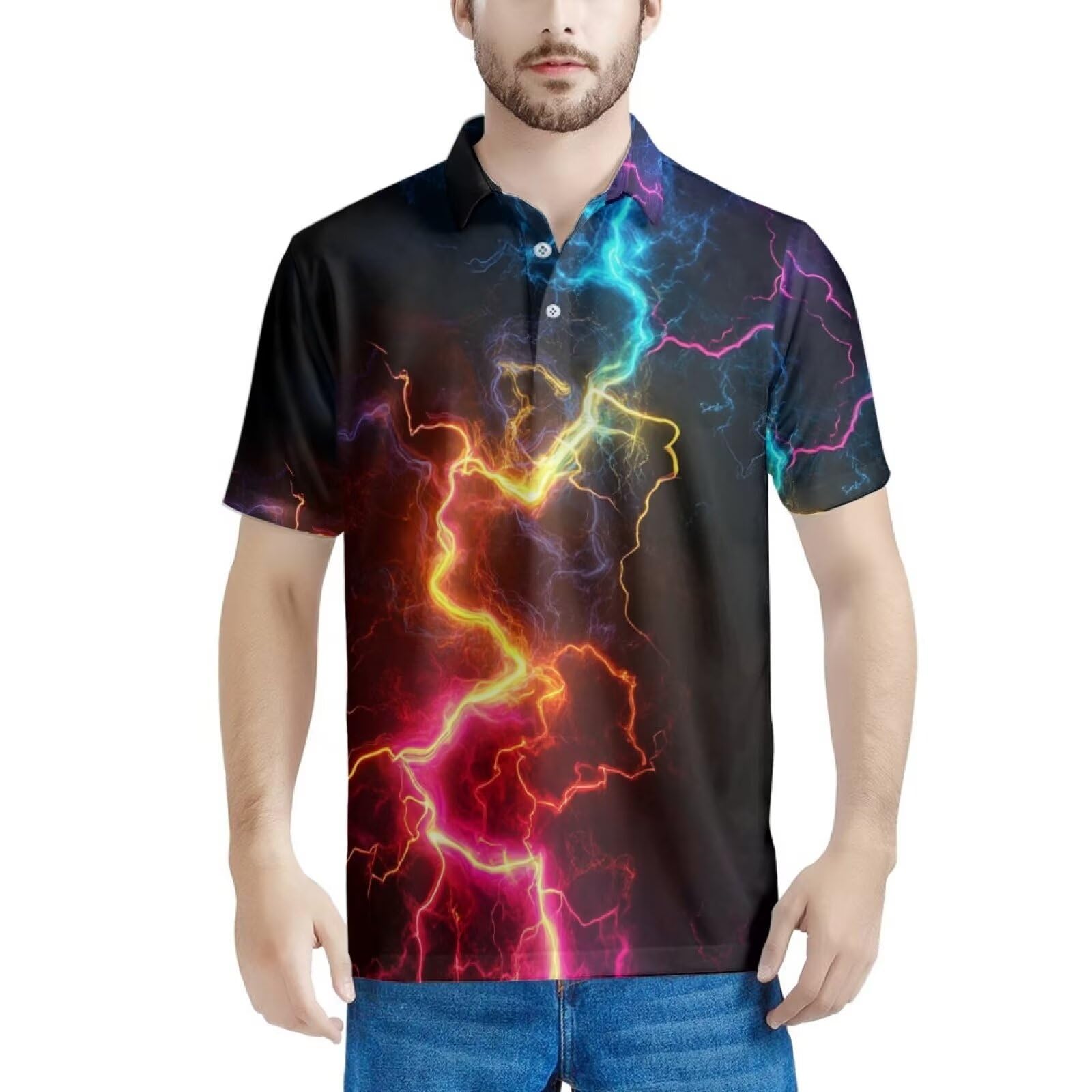 HUGS IDEA Lightning Polo Shirts for Men Quick Dry