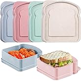4 Pack Sandwich Containers for Lunch Boxes, Reusable Sandwich Holder Bread Container, Plastic Toast-Shaped Food Storage Box with Lid for Fruits, Snacks, BPA-Free, Microwave and Dishwasher Safe