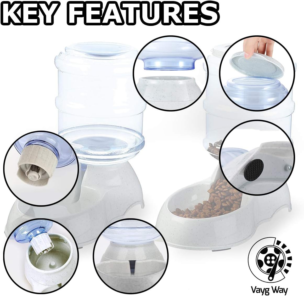 Pet Supplies : VaygWay Pet Feeder and Waterer – Self Dispensing Gravity Automatic Feeder - Food and Water Dispenser Set – Dog Cat Pet Food Bowl – 1 Gallon Feeder and 3.7 Waterer : 