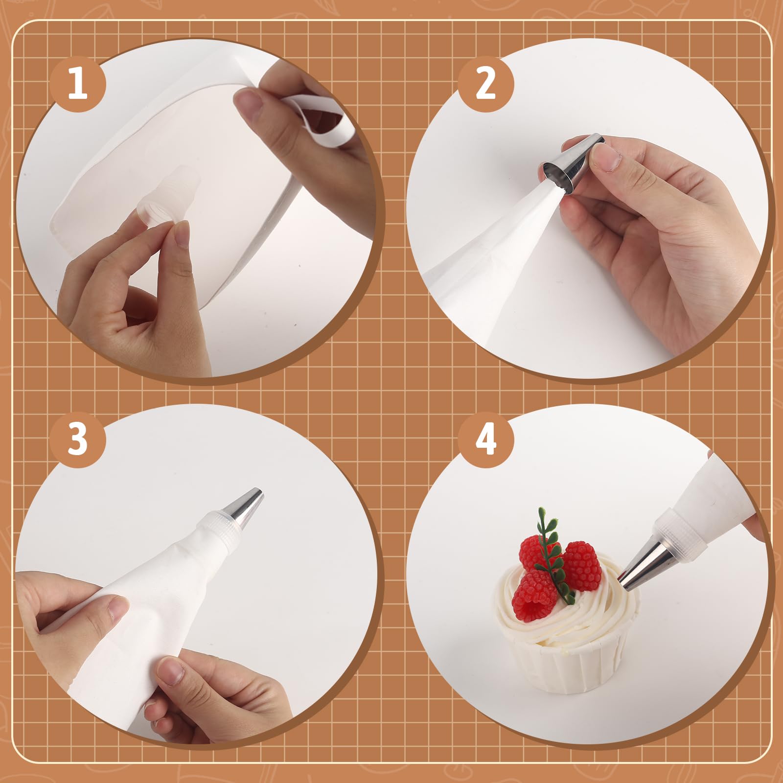 HAKACC Spritzbeutel-Set, 1 Wiederverwendbaren Spritzbeutel + 7 Spritztüllen + 1 Kuchen Kupplung + 1 Kleinen Pinsel für Backzubehör Torten Dekoration Cupcakes