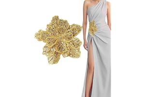 SAIXCCS 1pc Handmade Large Flower Rhinestone Applique for Clothes, Sparkly Sequin Beaded Patches for Wedding Dress, Embroidery Lace Sewing Patches for Bodice Hat Jean Jacket (Gold)