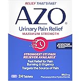 AZO Urinary Pain Relief Maximum Strength, Fast Relief of UTI Pain, 24 Count | From The #1 Doctor Recommended Brand&plusmn;UTI Symptom Relief In As Little As 20 Minutes, Relieves Urinary Pain, Burning &amp; Urgency*