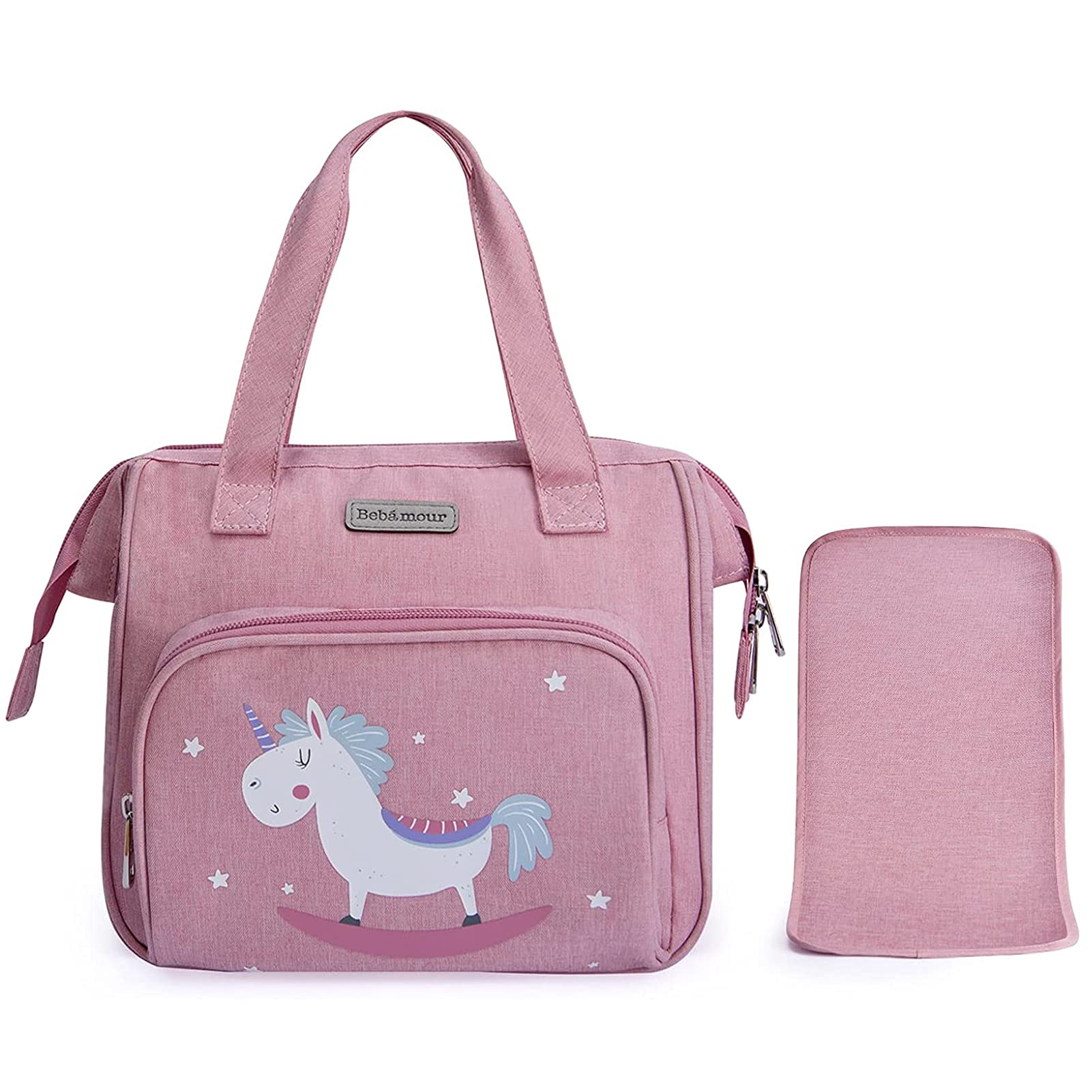 Bebamour Unicorn Baby Doll Changing Bag with Doll Changing Pad Carry Baby Doll Accessories Fashion Kids Bag for Baby Girl
