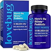 LOVEBUG Skinny Prebiotics and Probiotics for Women Digestive Health & Immune Support - 10 Billion CFU Probiotic Strains Gut Health, Gas, Constipation & Bloating, 60ct