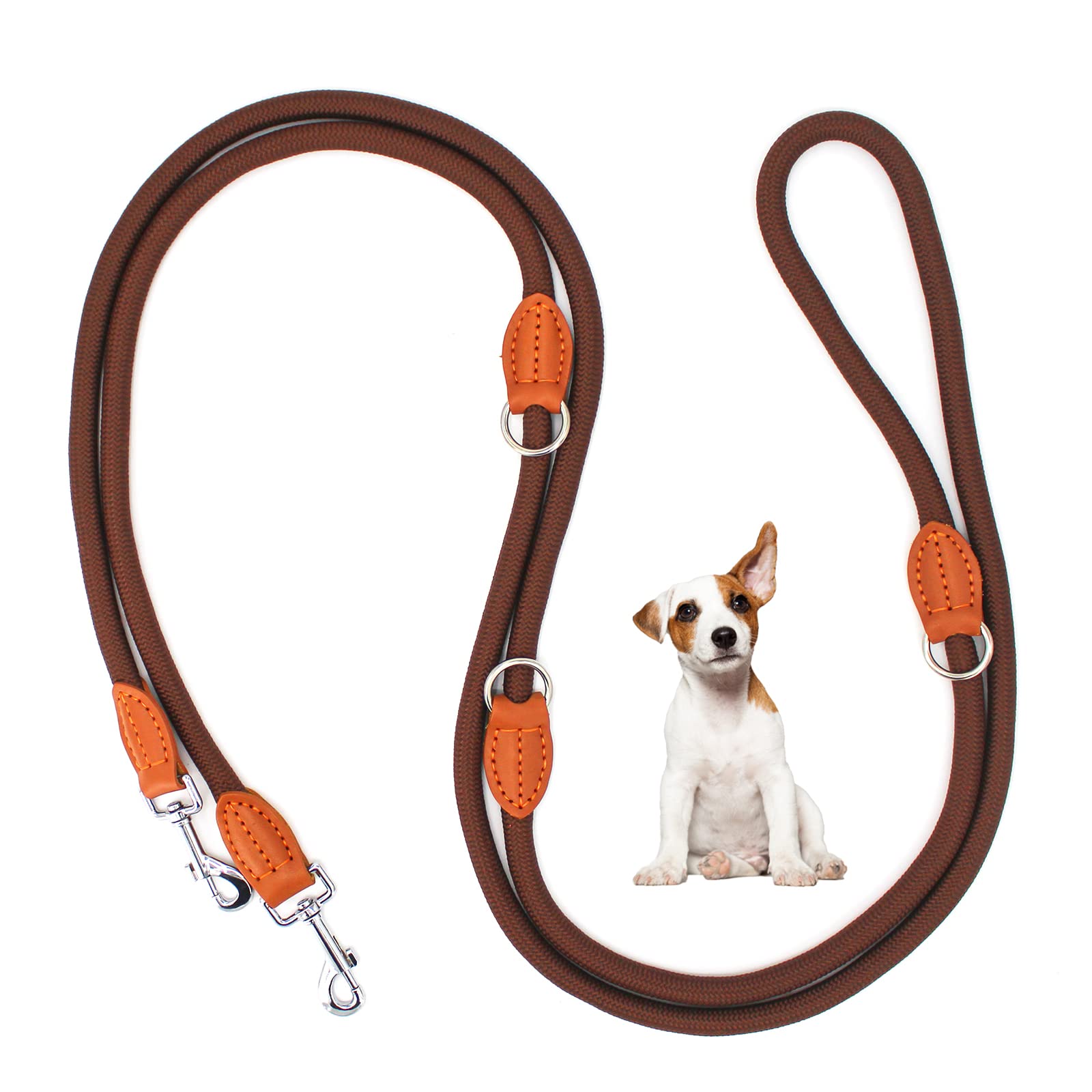 Bokelai Double Dog Lead for Small Medium Dogs, 3m Adjustable with 2 Carabiner Leads, Multifunctional, Brown
