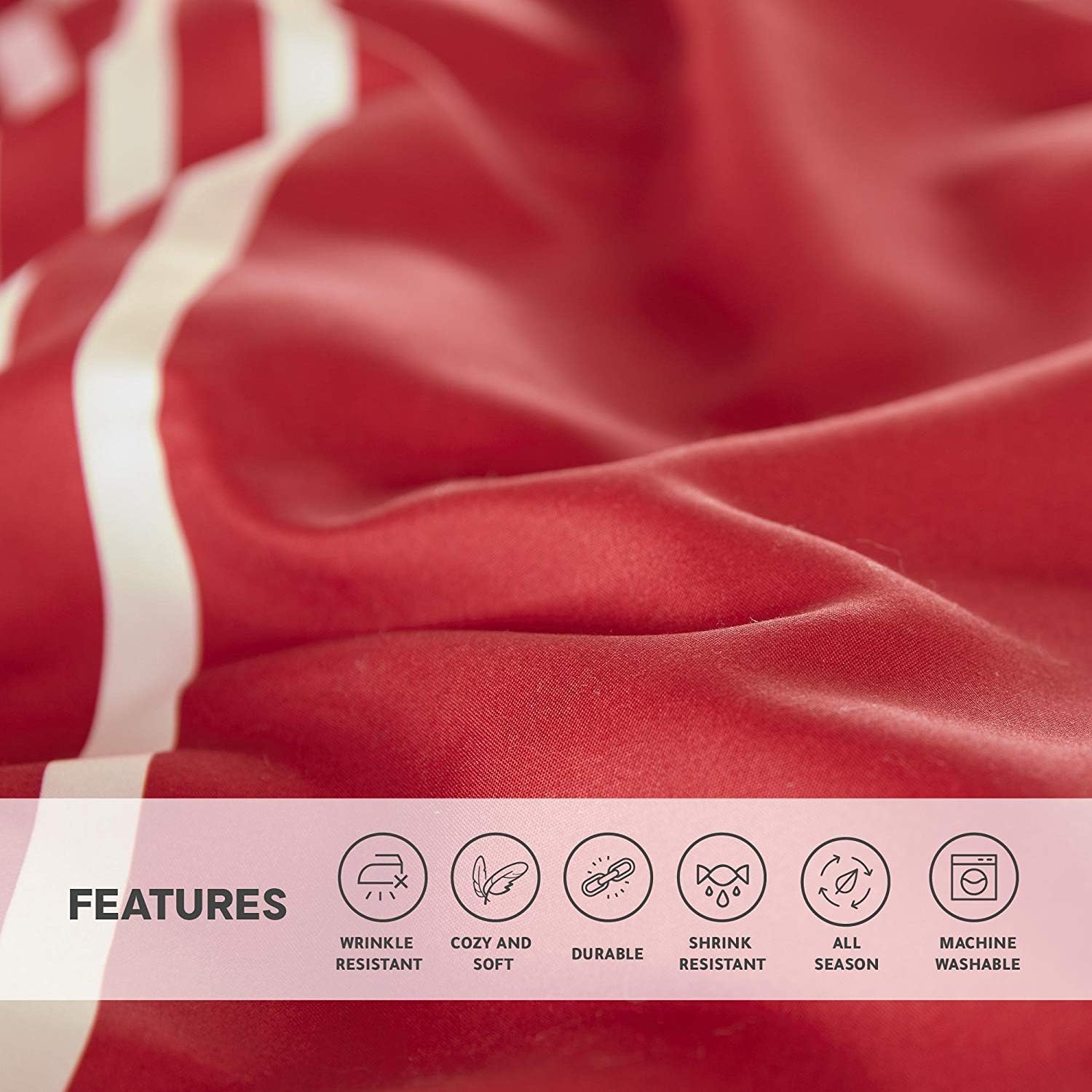 Comfort Spaces Colin 9 Piece Comforter Set All Season Microfiber Stripe Printed Bedding and Sheet with Two Side Pockets, Full, Red/Grey: Home & Kitchen