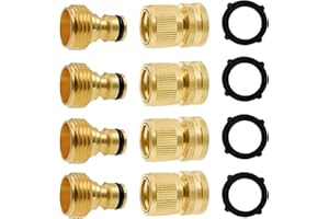 Hourleey Garden Hose Quick Connector, Solid Brass 3/4 Inch GHT Thread Garden Quick Connect Kit, Male and Female No-Leak Water Hose Fittings (4 Set)