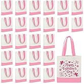 Amylove 24 Pcs Mini Tote Bag Sublimation Blank Canvas Tote Bags Reusable Grocery Luggage DIY Sack Goody for Party Even (8.5 x 8 Inch,White with Pink Handle)