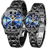 OPK His and Her Couple Watches Set Romantic Love Gift Day Date Stainless Steel Luminous Waterproof Black Silver Gold Tone a Pair 2 Wrist Watches Matching Set